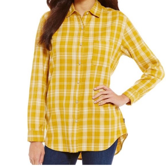 The North Face Tops - North‎ Face Yellow Plaid Boyfriend Flannel Button-Up Shirt ladies Large